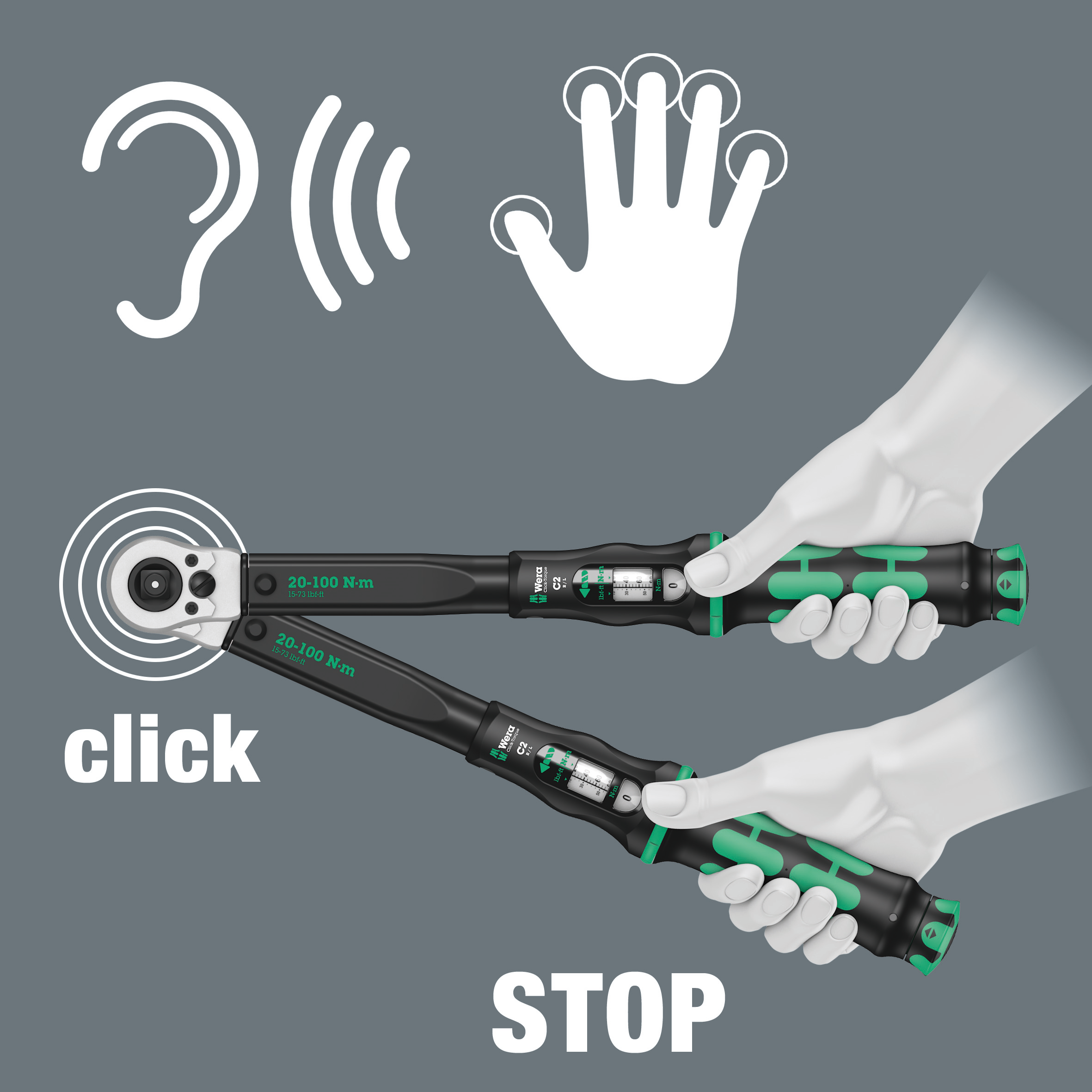 Wera 05075625001 Click-Torque C2 R/L Drehmomentschlüssel Push 20-100Nm
