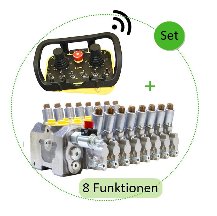 Komplett-Set Proportionalventil 8-fach (LS / KV) und Funkfernbedienung (Autec / Scanreco)