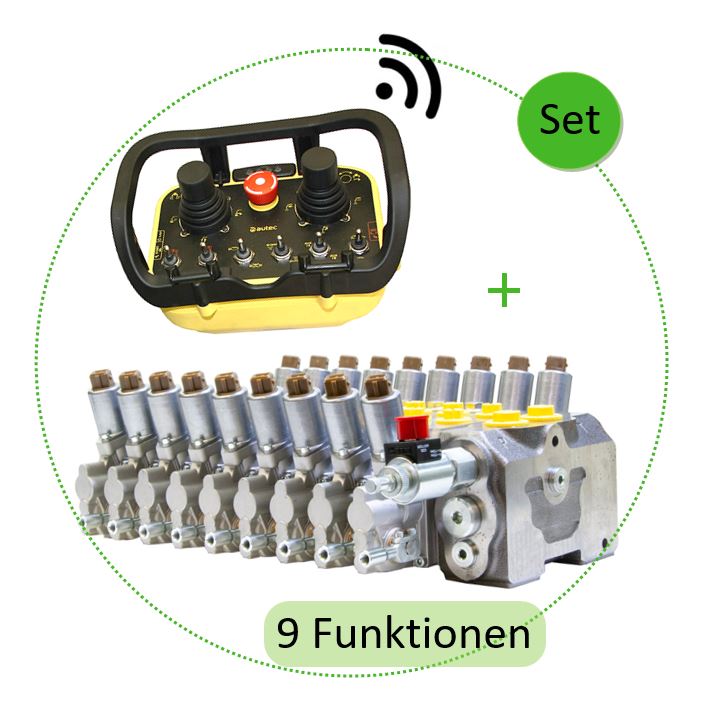 Komplett-Set Proportionalventil 9-fach (LS / KV) und Funkfernbedienung (Autec / Scanreco)