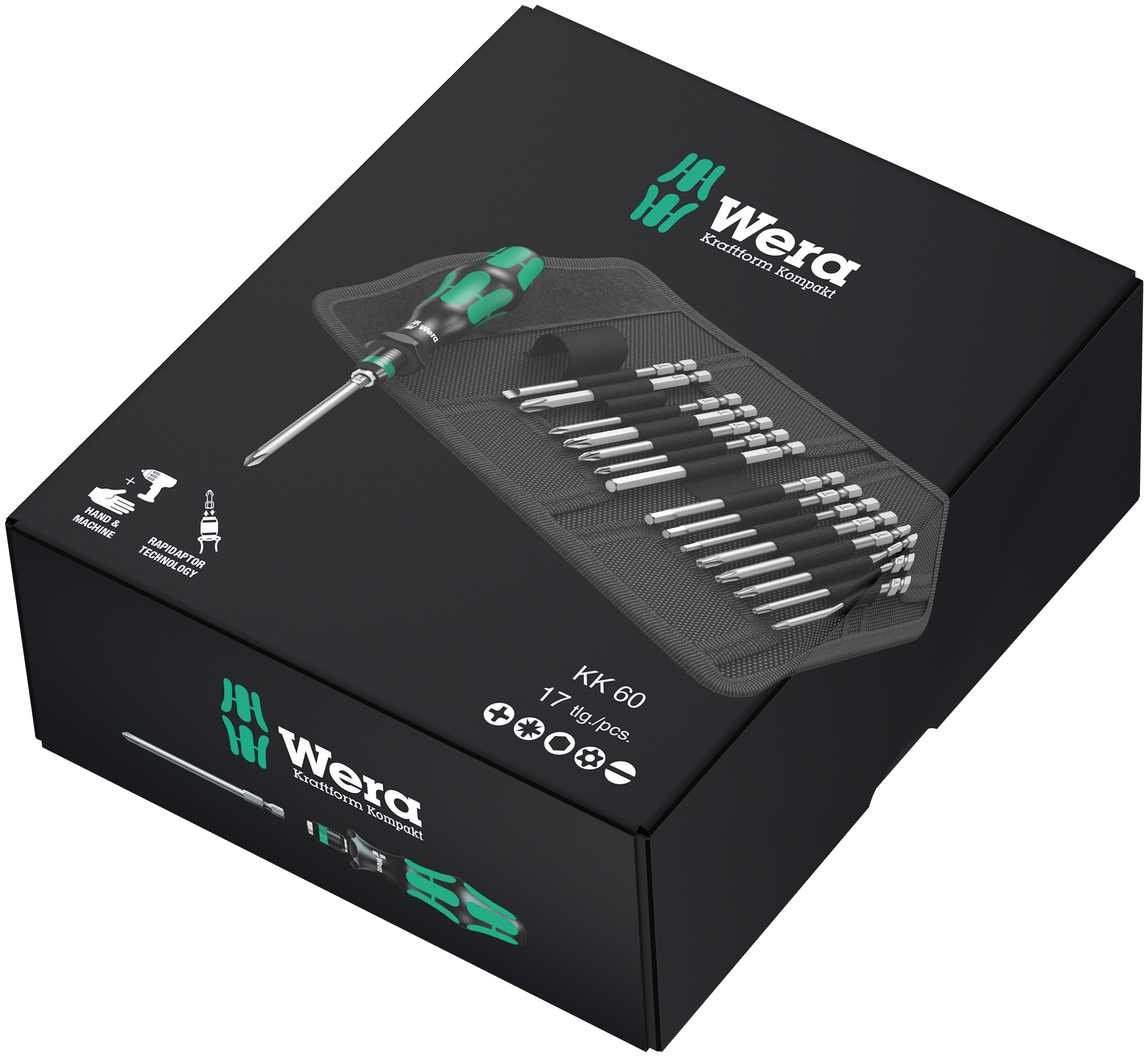 Wera 05059295001 Kraftform Kompakt 60 Bit-Sortiment Schraubendreher Werkzeug-Set